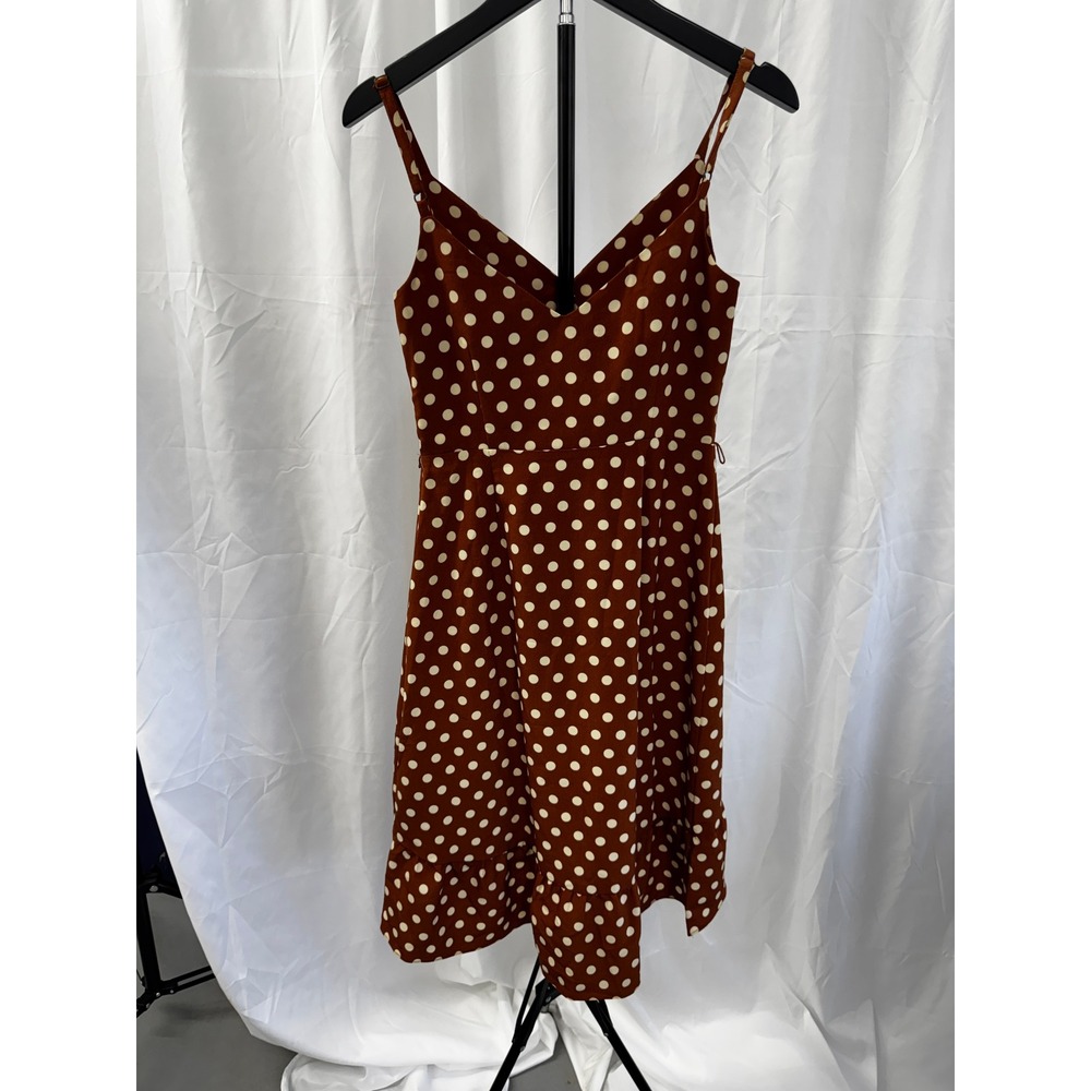 Sanctuary Brown White Polka Dot Faux Wrap High Low Slip Dress Sz 0 - Picture 9 of 14